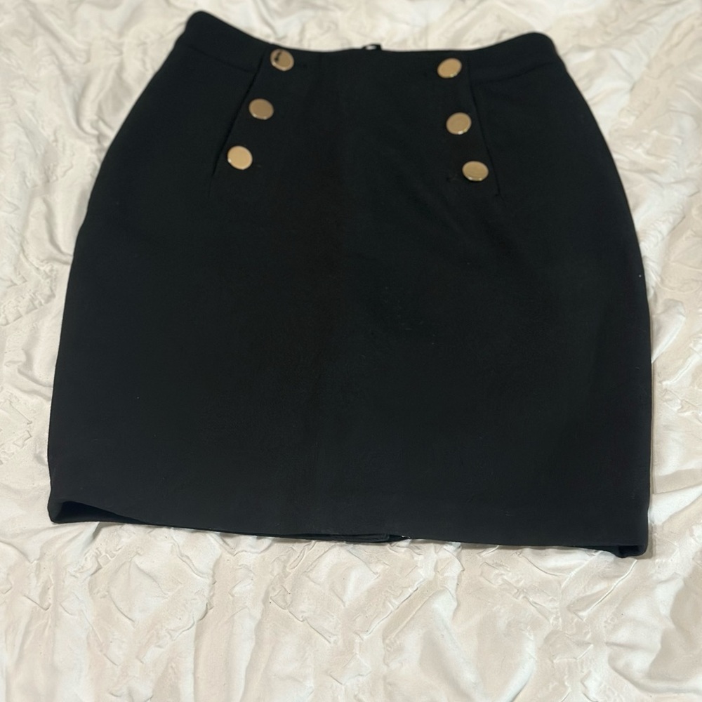 Elegant Black Skirt with Gold Button Accents